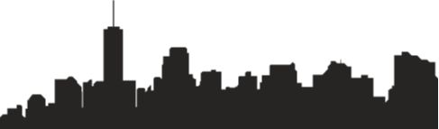 Czarno biała grafika przedstawiająca miejskie budynki